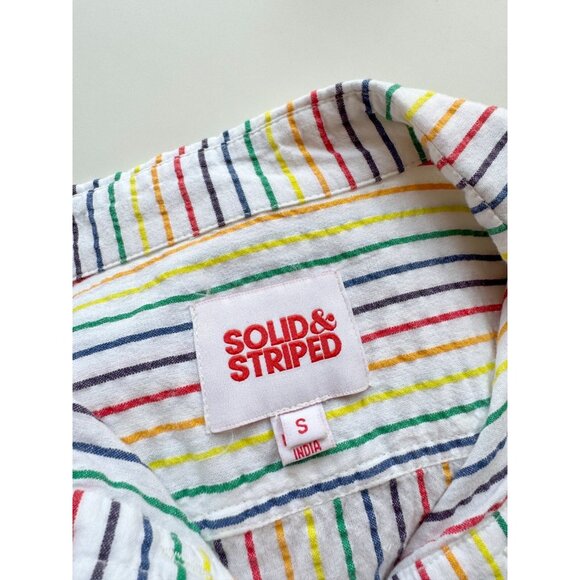 SOLID & STRIPED White Rainbow Cotton Seersucker Oxford Shirt Cover-Up, Size S - Picture 10 of 14
